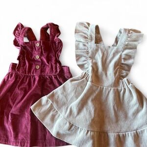 Two Girls Pinafore Style Dresses Lot Western Prairie Ruffle